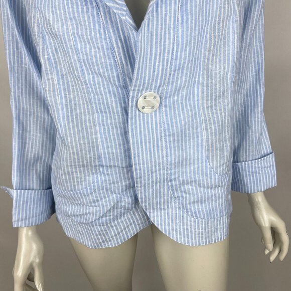 Two Wishes Linen Striped Jacket Women L Long Sleeve Lightweight Blazer NWT $115 - Picture 6 of 13